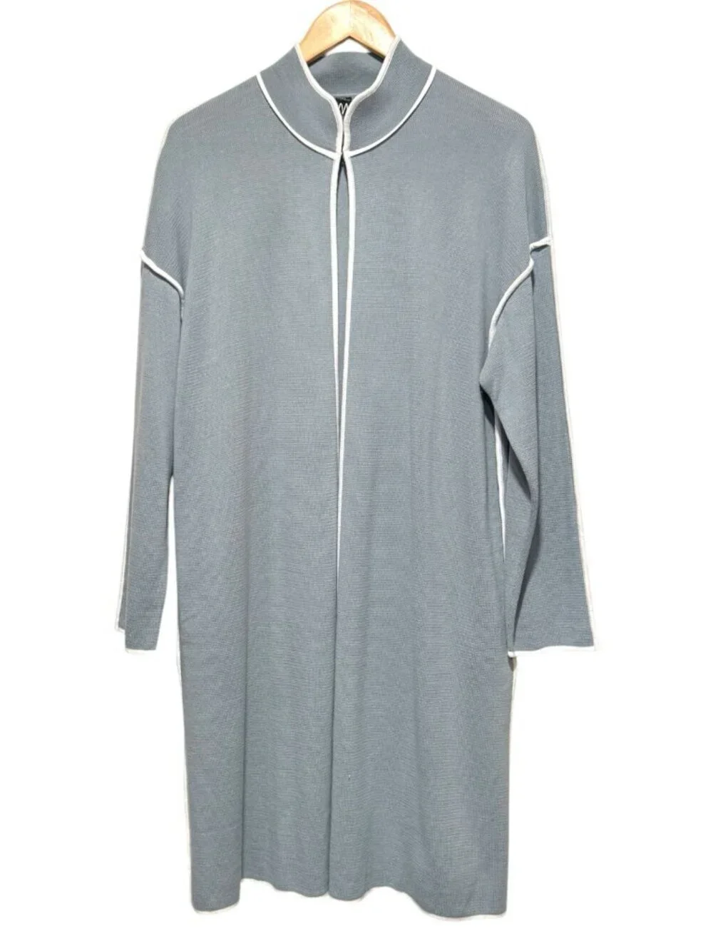 NWOT Marla Wynne Gray Long Duster Cardigan Mock Neck Sweater